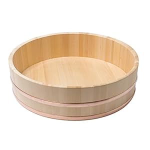 JapanBargain S3197, Japanese Hangiri Sushi Rice Mixing Bowl Tub for Sushi Restaurant Sushi Oke Sawara Cypress Wood 23.6 inches Diameter, Made in Japan