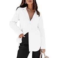 siliteelon Womens Button Down Shirts Dress Shirts Long Sleeve Blouses V Neck Solid Casual Tunics Tops with Pockets - White XL