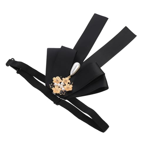 GAROZATION Pearl Bow Tie for Women Velvet Rhinestone Blouse Bow Tie Wedding Party Accessory