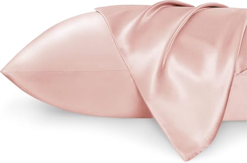 Bedsure Satin Pillowcase for Hair - Similar to Silk Pillowcase, Cooling Pillow Cases 2 Pack with Envelope Closure, Gifts for Women, Queen & Standard Size 50x75 cm, Blossom Pink