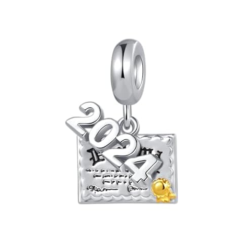 SBI Jewelry Class 2024 Graduate Charm Compatible Pandora Charm Bracelet Christmas Family Graduation Certificate Diploma Graduates School Anniversary Birthday Cover