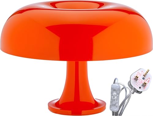 KUXEEY Orange Mushroom Table Lamp – UK Plug Replaceable E14 Bulbs | LED Warm Night Light for Bedside, Vintage, Retro Lamp(2700k)(20w)(No Dimming)(No 3 Color Lighting)