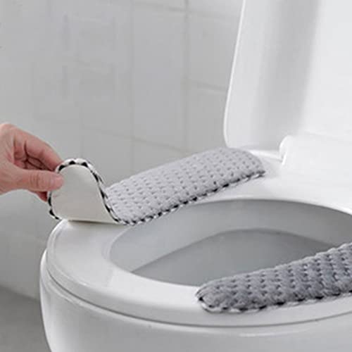 Jorzer Bathroom Warmer Toilet Seat Cover Pads,Thick Warm Self Adhesive Toilet Seat Cushion for Winter Portable Washable and Reusable Cushion Lid Covers 1pair Grey