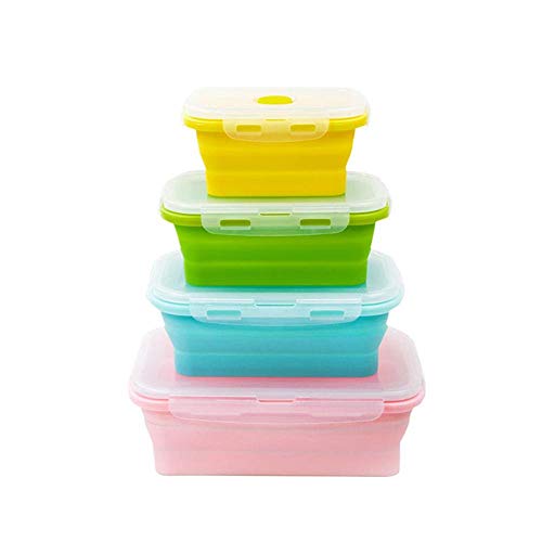 AOCTEK Collapsible Food Storage Containers - 4 Pack BPA Free Silicone Lunch Box Salad Bowl with Lids Insulated Food Containers for Kitchen or Kids - Microwave and Freezer Safe 4 mixed colors