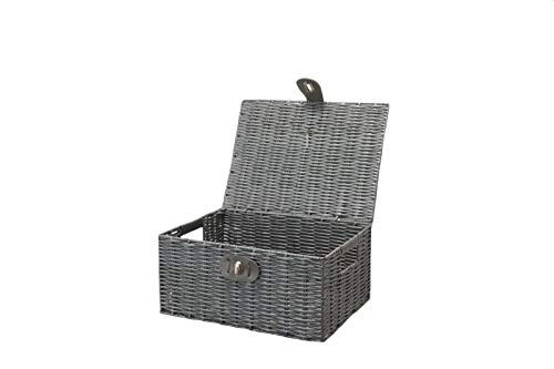 Vencier Set of 3 Resin Woven Wicker Storage Basket Box with Lid & Lock, Grey, Large, Medium, Small (Grey) - Cosy Home Interiors Vencier Set of 3 Resin Woven Wicker Storage Basket Box with Lid & Lock, Grey, Large, Medium, Small (Grey) - Image 3