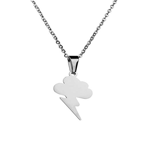 Lightning Pendant Necklace Surgical Stainless Steel Hypoallergenic Cloud Weather Pendant Necklace for Boys Girls (Silver)