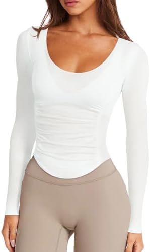 LASLULU Womens Long Sleeve Workout Tops Active Sheer Fitted Open ...