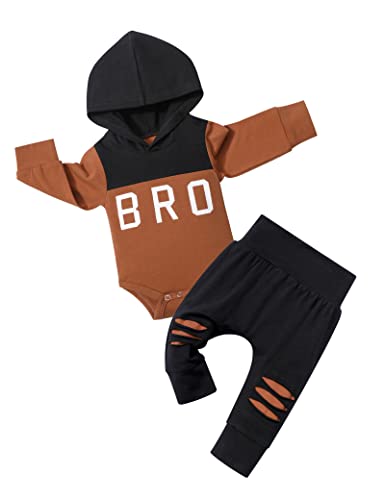 Image of Baby Boy Clothes 0-3 Months Baby Boy OutfitsBrown Bro Hoodie Romper Newborn Baby Boy Clothes Black 2pcs Sets Of Photography Clothing Boy Gifts