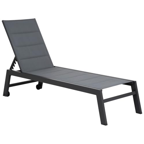 Happy Garden Bain de Soleil Barbados en textilène Gris et Aluminium Noir. Transat d'extérieur Multi Position.