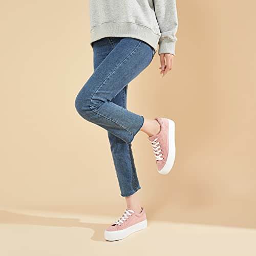 Image of THATXUAOV Womens Platform Sneakers White Tennis Shoes Casual Low Top Fashion Sneakers(Pink,US9