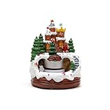 Casa de pueblo de Navidad con interactivo para tren en movimiento y música de luz cálida, material de resina, adecuado para exhibición de vacaciones, batería o opciones de alimentación USB (B)