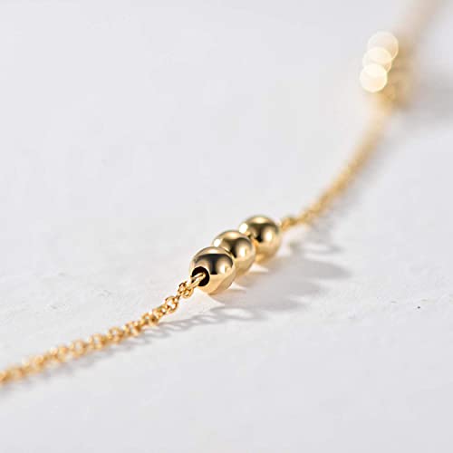 Sisgem 14K Gold Anklet For Women, Real Yellow Gold Bead Ball Ankle Bracelets Jewelry Gift For Mom, Wife, Girlfriend, 8-10 Inch #TOP2