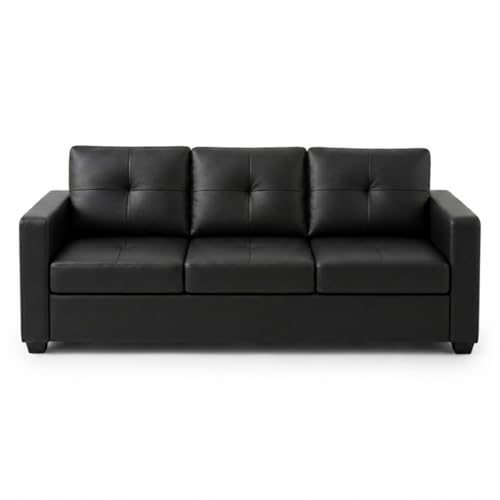 Image of FURNY Hariston 5 Seater Leatherette 3+2 Sofa Set (Black) in Premium Finish| Durable Comfort | Ideal for Living Room