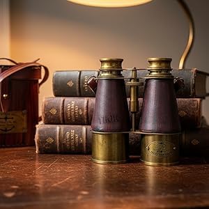 Binoculares marinos victorianos antiguos de latón con cubierta de cuero miniatura 6