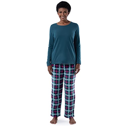 Image of Fruit of the Loom Women's Sueded Jersey Crew Top and Fleece Pant Sleep Set
