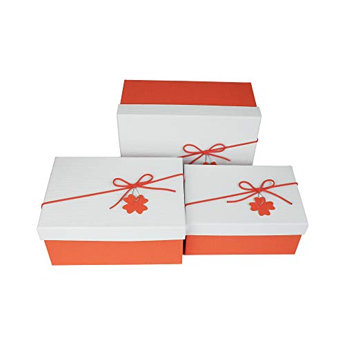 Ensemble de 3 Boite Cadeau Emartbuy Haute Finition en Carton Rigide Orange et Blanc