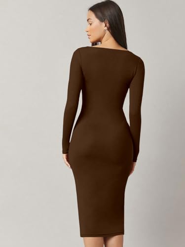 Image of Aahwan White Solid Square Neck Solid Midi Bodycon Dress for Women's & Girl's