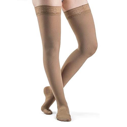 Image of SIGVARIS Women's SOFT OPAQUE 840 Closed Toe Thigh High w /Grip-Top 30-40mmHg