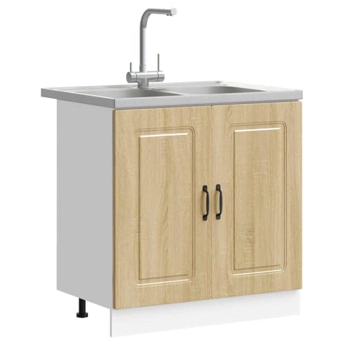 vidaXL Gabinete Base de Lavabo Ajustable en Altura en Roble de Sonoma – Diseño Moderno con Amplio Almacenamiento – Madera y Estructura de Acero con Recubrimiento para Cocinas Elegantes y Espacios Peq