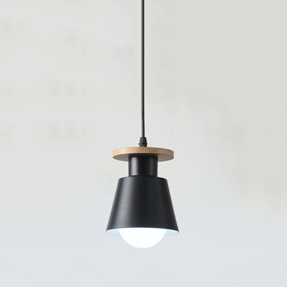 Mini lámpara colgante E27 de techo ajustable pequeña en madera y metal negro 2