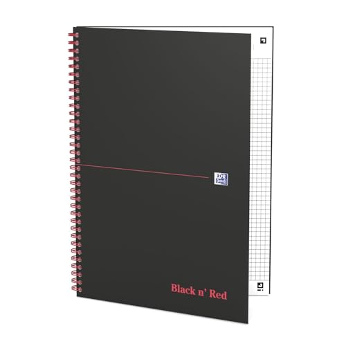 Oxford 400047609 Spiralbuch Black n' Red A4 kariert mattes Hardcover 70 Blatt schwarz/rot Notizblock Schreibblock Collegeblock