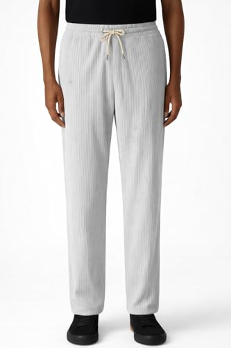 Image of Men's Comfortable Corduroy Pants | Relaxed Fit Stretch Waist Trousers for Everyday Wear Cream