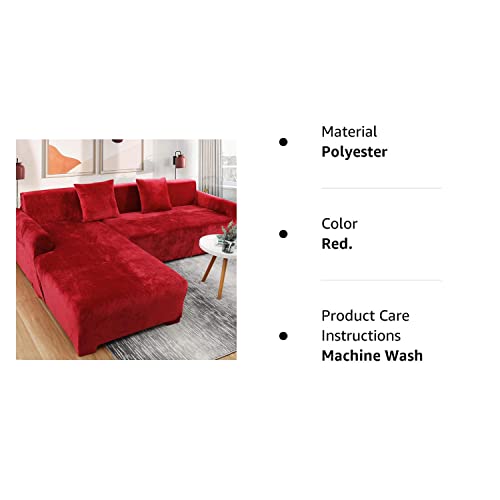 Kwopa Stretch Sofa Cover For L-Shape Sofa,Soft Velvet Plush Couch Cover,Thick Sectional Sofa Slipcover For Living Room-Red. 2 Seat 57-73Inch (1 Pic) #TOP7