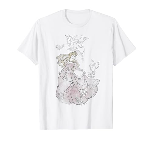 T-shirt Disney Maléfique et Aurore col rond imprimé sketch haute définition