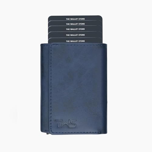 Image of The Wallet Store Maverick RFID Protected Minimalist Wallet, Pop-Up Cardholder, Scan-Proof Aluminium Case, Holds 8 Credit /Debit Cards, Slim Men's Wallet (Blue-D)