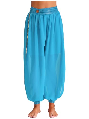 Miutii Women's Belly Dance Bloomers Harem Pants Chiffon Tribal Arabic Trousers Party Performance Costume Light Blue One Size