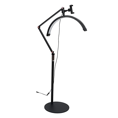 Luz de Piso LED para Pestañas de 16 Pulgadas, Luz LED para Extensiones de Pestañas, Lámpara de Pie Ajustable con Abrazadera para Soporte de Teléfono, Luz de Media Luna para (Enchufe de la UE)