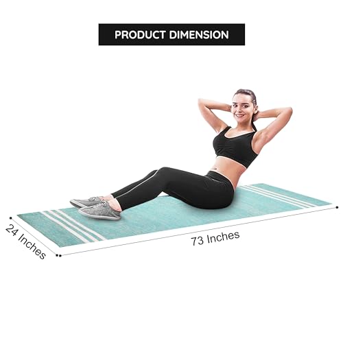 Image of Pure Cotton Anti-Skid, Machine Wash Yoga Mat, 73 Inches x 24 Inches, 5mm Thickness, Green