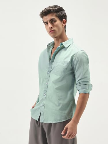 Image of Urbano Fashion Men's Cotton Full Sleeve Regular Fit Casual Solid Slub Shirt with Spread Collar
