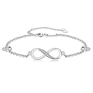 Finrezio 925 Sterling Silver Infinity Anklet Bracelet for Women Girls Adjustable Foot Jewelry Gift Silver/Rose Gold