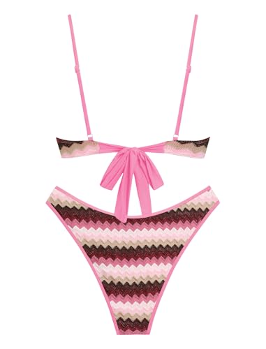 Image of ZAFUL Women High Cut Bikini Sets String Sexy Swimsuit Two Piece Underwire Bathing Suit Brazilian Cheeky Cut Out Cute Swimwear