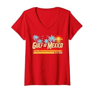 Womens Gulf of Mexico Forever Retro Vintage Beach V-Neck T-Shirt