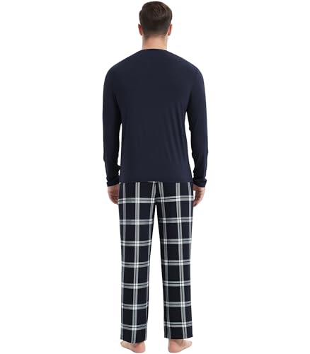 Image of NACHILA Pajamas for Men-Viscose Made from Bamboo, Long Sleeve Pajamas Set Comfy Sleepwear Pants Soft V Neck Pjs with Pockets
