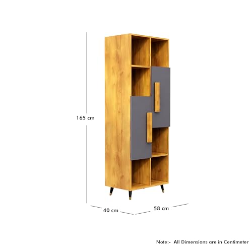 Image of Bniture Bookshelf for Home | Engineered Wood Book Shelf with 2 Door & 6 Shelf | Open Book Shelf Stand for Library | Multipurpose Display Organizer for Living Room & Study | Giant Wood & Slate Grey