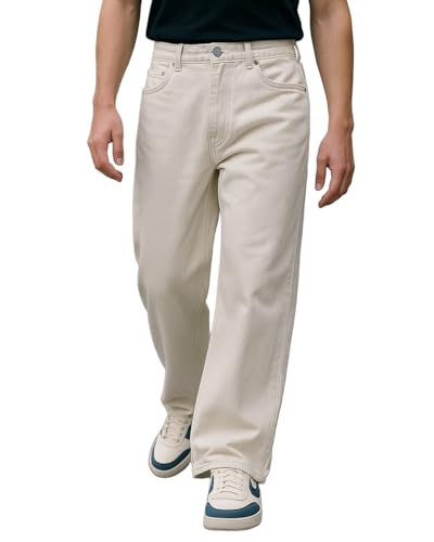 Image of Bewakoof Men's Solid Super Baggy Fit Cotton Jeans