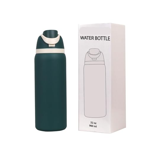 Image of LHOTSE FreeSip Gym Water Bottle with Straw & Spout | Leakproof Stainless Steel Sports Bottle for Workout, Fitness Training & Exercise Hydration (Dark Green, 960 ML)
