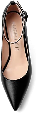 AMBELIGHT Women's Dress Shoes Dress Evening Platform Ankle Strap Chunky Buckle Pointed Toe High Heel 4 Inch Matte Pumps Shoes Black Size 8 - Tacones de Mujer Altos | Image 2