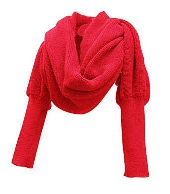 EUBUY Bufanda de otoño e invierno para mujer con manga, bufanda de ganchillo de punto cálido para mujer, suéter de chal para mujer, bufanda para clima frío, Rojo -, M