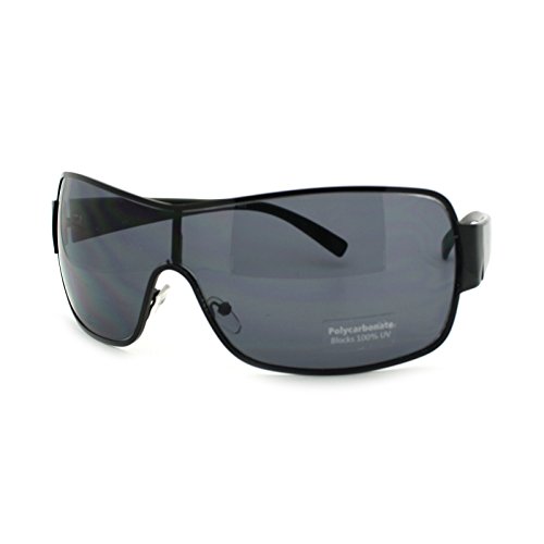 SA106 Mens Oversized Rectangular Shield Designer Fashion Warp Sunglasses Black