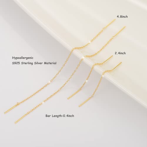 Sterling Silver Threader Chain Earrings Dangle Gold Plated,Hypoallergenic and Lightweight Dainty Earrings 2 Pairs3