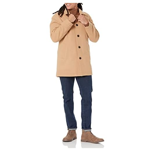 Amazon Essentials Men's Wool Blend Heavyweight Car Coat, Camel Heather, Medium