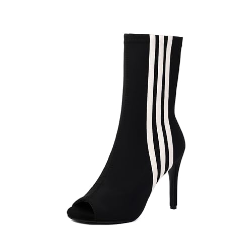 SWDZM Womens Ballroom Dance Shoes Peep Toe Ankle Bootied Lace Up Dance Heels Boots Street Sole