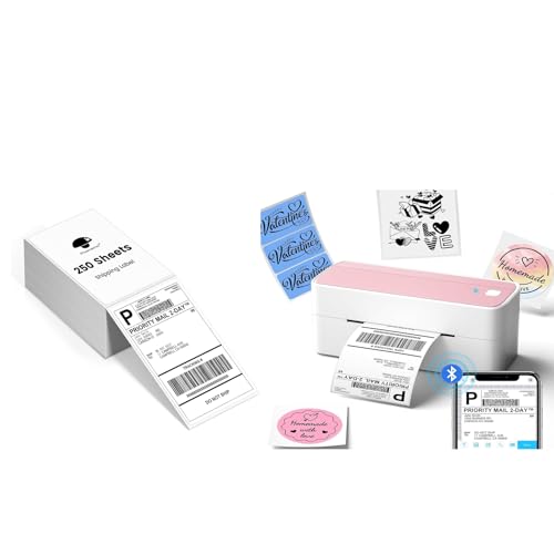 Image of Phomemo 241BT Bluetooth Thermal Label Printer & 250Pcs 4x6 Thermal Shipping Label, Pink Labels Printers for Shipping Package, Compatible with iPhone, Android, Shopify, Amazon, USPS