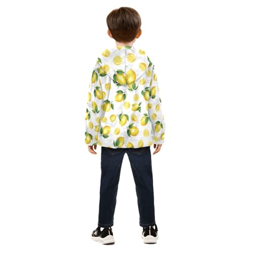 CHIFIGNO Lemons Green Leaves White Kids Zip up Hoodie Lightweight Soft Fleece Jacket 3T4