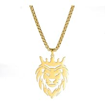 VASSAGO Lion Head Necklace for Men Women Stainless Steel Lion Pendant with King Crown Statement Necklace Trendy Punk Jewelry Gifts