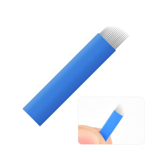 HOTWE 50pcs Blue Microblades, 0.18mm Diameter, Semi-Permanent Makeup Needles for Eyebrow Eyeliner Lips, Manual Microblading Kits (S16)